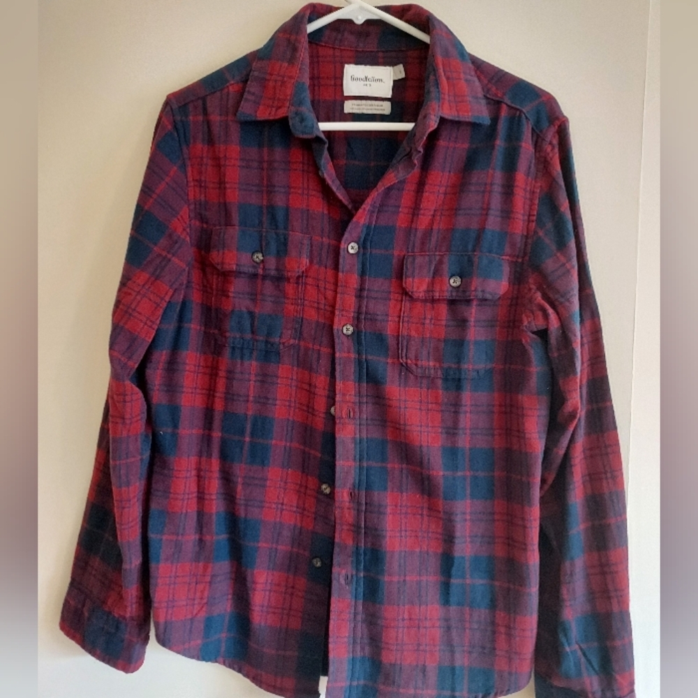 Men's Red and Blue Plaid Shirt